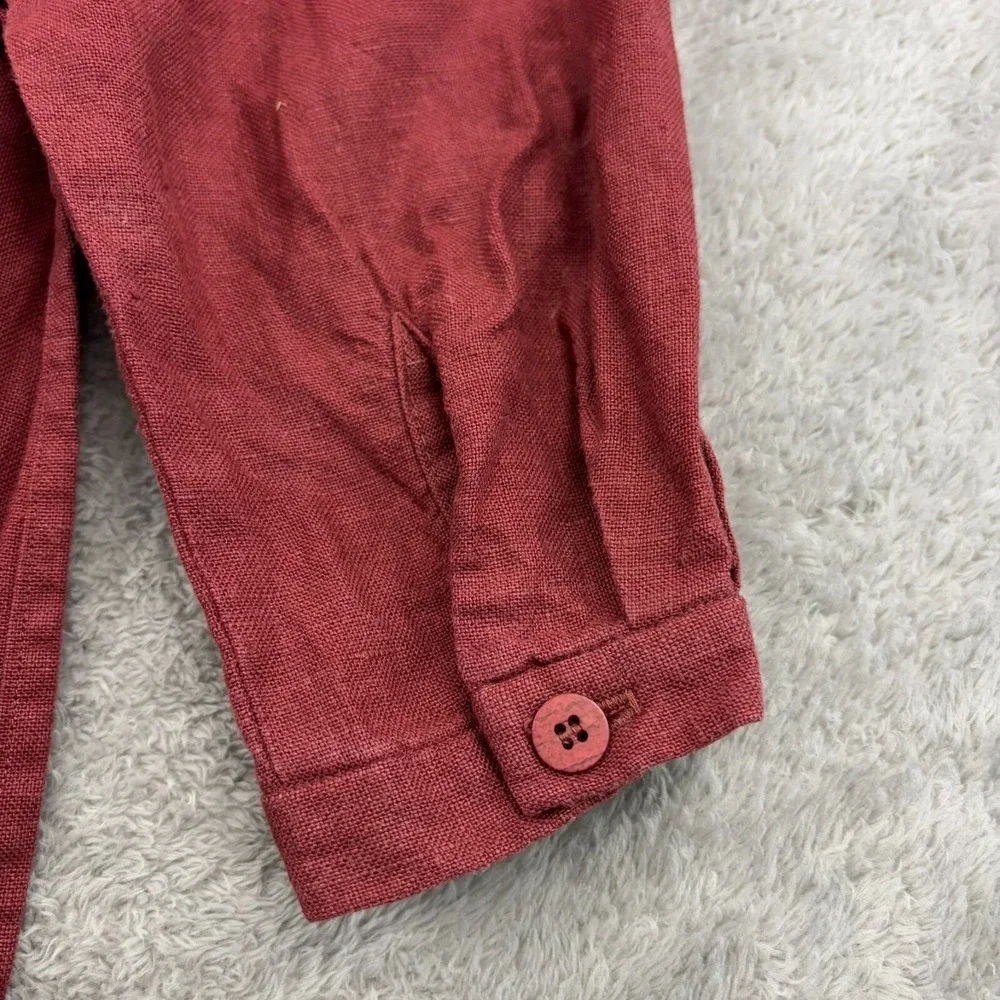 VTG Eileen Fisher Irish Linen Stand Collar Mandarin Shirt Womens‎ S Burnt Red